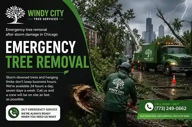 Emergency tree removal after storm damage in Chicago