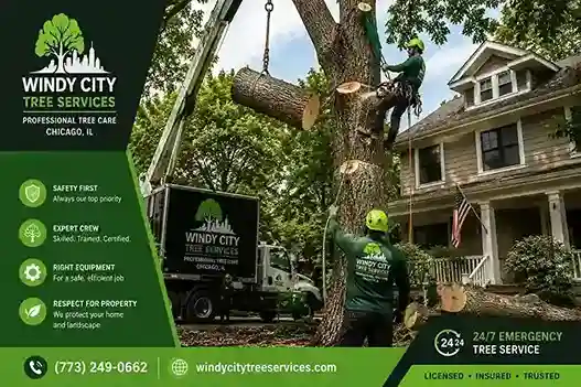 Windy City Tree Services crew performing a sectional tree removal on a residential property in Chicago